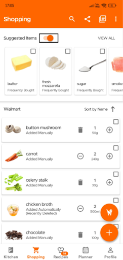 Toggle suggested items switch on Shopping List